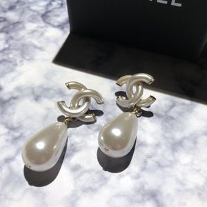Authentic Chanel Classic Double C Pearl Earrings